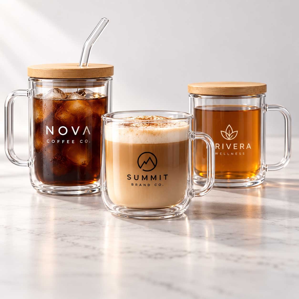 Custom Glass Mugs for Stylish Brand Presentation