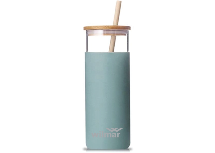 500ml Glass Tumbler with Bamboo Lid and Straw